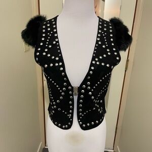 Black Studded Vest with Fur Shoulders